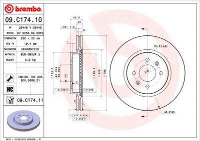 Brembo 09.C174.11 тормозной диск на KIA RIO III (UB)