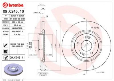 Brembo 09.C245.10 тормозной диск на HYUNDAI i40 CW (VF)