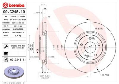 Brembo 09.C245.11 тормозной диск на HYUNDAI i40 CW (VF)