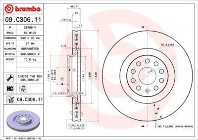 Brembo 09.C306.11 тормозной диск на VW PASSAT CC (357)