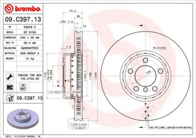 Brembo 09.C397.13 тормозной диск на 1 (F20)