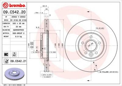 Brembo 09.C542.21 тормозной диск на VOLVO V50 (MW)