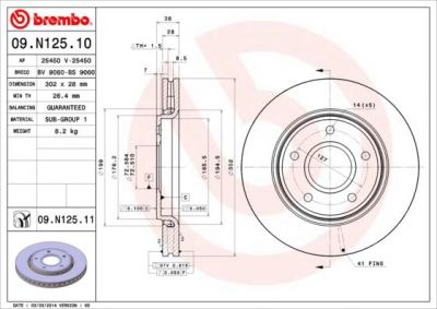 Brembo 09.N125.10 тормозной диск на FIAT FREEMONT (JC_, JF_)