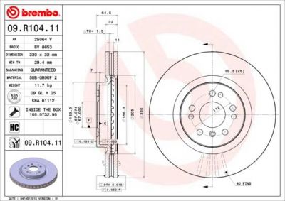BREMBO Диск тормозной перед. вентил. MB W164 3,0-3,5L 05-> (330X32mm) (1644210412, 09.R104.11)