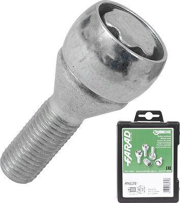 Farad AN128 Комплект болтов-секреток M12×1.5, 57/28 мм, комплект 4+1, конус, ключ 17 мм