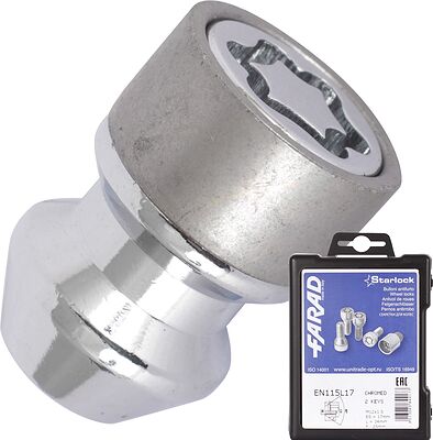 Farad EN115L17Cr/2 Комплект гаек-секреток M12×1.5, 34 мм, комплект 4+2, конус, ключ 17 мм