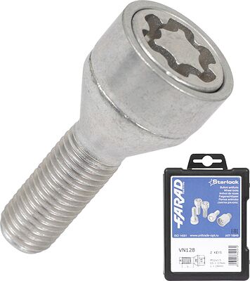 Farad VN128/2 Комплект болтов-секреток M12×1.5, 54/28 мм, комплект 4+2, конус, ключ 17 мм