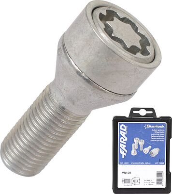 Farad VN428 Комплект болтов-секреток M14×1.5, 57/28 мм, комплект 4+1, конус, ключ 17 мм