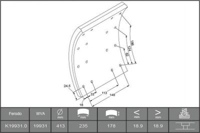 Ferodo K19931.0-F3653 комплект тормозных башмаков, барабанные тормоза на SCANIA 3 - series bus