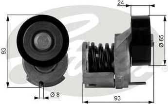 GATES Ролик натяжной VAG Polo/Fabia/Golf V/Octavia/Touran/Passat B6 1,4/1,6L 02-> (поликлиновой ремень) (03C145299C, T38439)