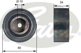 GATES Ролик обвод. ГРМ VAG A4/A6/Golf V/Passat VI/Octavia/Jetta III/Touran 2,0TDI 04/03->  (03G109244, T41238)