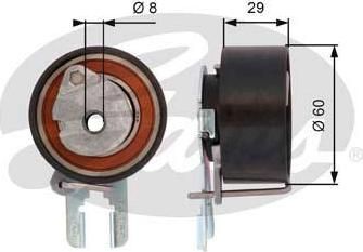 GATES Ролик-натяжитель, ремень ГРМ FORD FORD FUSION (JU_) 1.4 TDCi (1145947, T43158)