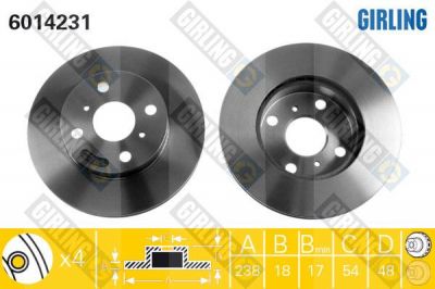 Girling 6014231 тормозной диск на TOYOTA COROLLA Compact (_E9_)