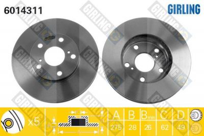 GIRLING Диск тормозной перед. TOYOTA Camry 91-> 275x28mm (4351244021, 6014311)