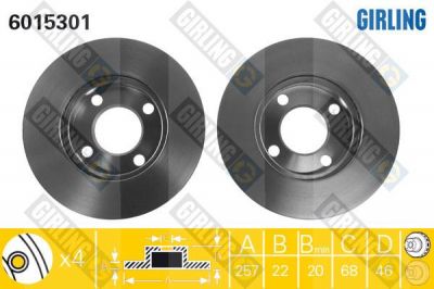 Girling 6015301 тормозной диск на AUDI 80 (89, 89Q, 8A, B3)