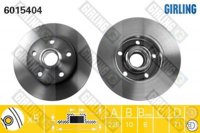 Girling 6015404 Диск тормозной VW GOLF III/PASSAT/VENTO 91-99 задний D=266мм.