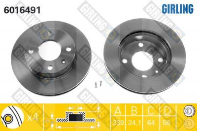 Girling 6016491 тормозной диск на FORD ESCORT IV (GAF, AWF, ABFT)