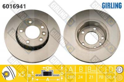 Girling 6016941 тормозной диск на OPEL OMEGA A (16_, 17_, 19_)