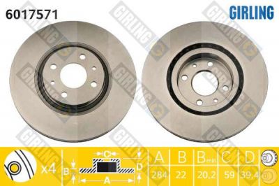 GIRLING Диск тормозной перед. FIAT PUNTO/MULTIPLA//145/146/155 92-> (46427947, 6017571)