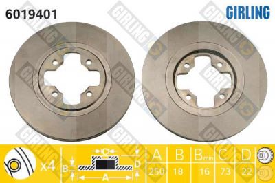 Girling 6019401 тормозной диск на NISSAN BLUEBIRD седан (910)