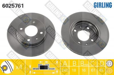 GIRLING Диск тормозной пер вент NISSAN SUNNY N14 92-00 (4020660Y01, 6025761)