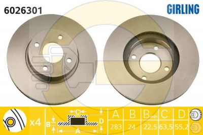 Girling 6026301 тормозной диск на FORD SIERRA Наклонная задняя часть (GBC, GBG)