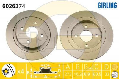 Girling 6026374 тормозной диск на FORD SIERRA Наклонная задняя часть (GBC, GBG)