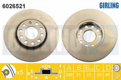 GIRLING Диск тормозной AUDI 100 91>/A4 95>08/A6 95>05/VW PASSAT 97>00 передний вент. (561548J, 6026521)