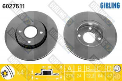 Girling 6027511 тормозной диск на FORD MONDEO I седан (GBP)