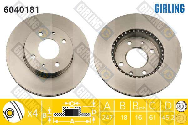 Girling 6040181 тормозной диск на NISSAN ALMERA I (N15)
