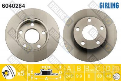 GIRLING Диск тормозной зад.не вент. A4 Quattro 1,8-2,8 ,VW Passat B5 Synchro, 4-motion 1,8-2,8 8D0615601A (8D0615601A, 6040264)