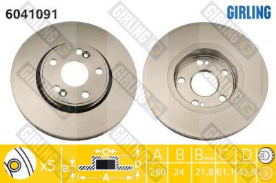 Girling 6041091 тормозной диск на RENAULT SCЙNIC I (JA0/1_)