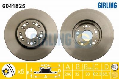 GIRLING Диск тормозной LEXUS GS300/GS400 97>/IS200/IS300 99>03 передний вент. (4351250120, 6041825)