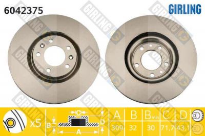 Girling 6042375 тормозной диск на PEUGEOT 607 (9D, 9U)