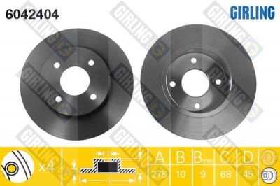 GIRLING Диск.торм.задн. Primera 98-> 278x10mm (4320699J04, 6042404)