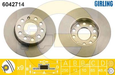 GIRLING Диск тормозной зад. VAG A3/Golf V/VI /Octavia/Jetta III/Caddy III/Touran 1,6-2,0/L 03-> (260x12mm) (1K0615601L, 6042714)