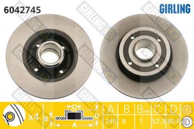 GIRLING Диск тормозной зад. RENAULT Clio III/Megane II/Modus 1,2-2,0L 11/02-> 7701207823 (6042744->6042745) (7701207823, 6042745)