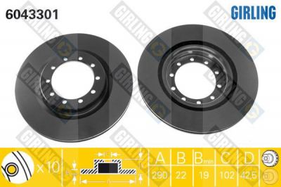 Girling 6043301 тормозной диск на RENAULT TRUCKS MASCOTT c бортовой платформой/ходовая часть