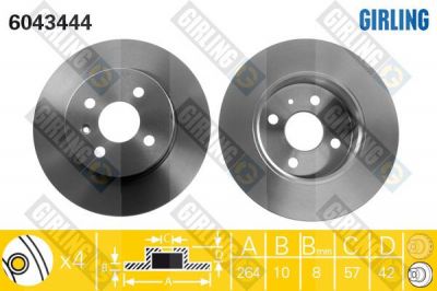 GIRLING Диск тормозной зад. OPEL Astra H/Meriva 1,3-1,8L 04-> (264X10mm) (569116, 6043444)