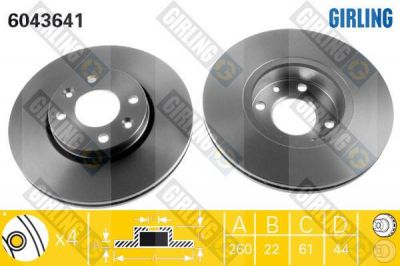 GIRLING Диск тормозной NISSAN MICRA 03-/NOTE 06-/RENAULT MEGANE 03-/CLIO 05- перед.вент. (40206AX603, 6043641)