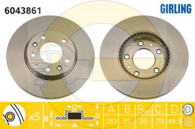 GIRLING Диск тормозной передний MAZDA 6 02- 283x25mm (GJ6Y3325XA, 6043861)