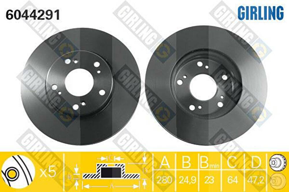 GIRLING Диск тормозной HONDA ACCORD 2.0/2.4 03> (R15) передний (45251SEAE00, 6044291)