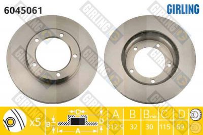 GIRLING Диск тормозной передний TOYOTA LAND CRUISER J100 4.2D 4.7 98-07 (4351260130, 6045061)