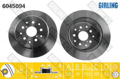 Girling 6045094 тормозной диск на TOYOTA ARISTO (JZS16_)