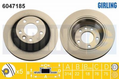 GIRLING Диск тормозной VW TOUAREG 02-10/TRANSPORTER V 03-09 задний D=315мм. (7L6615601G, 6047185)