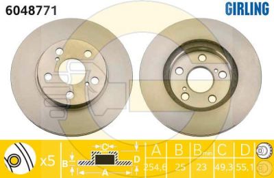 GIRLING Диск тормозной передний TOYOTA CARINA E 92-95 CELICA 255x25mm (4351220620, 6048771)