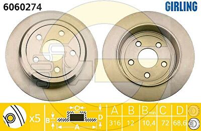 GIRLING Диск тормозной задний CHRYSLER 300C 04- (04779208AB, 6060274)