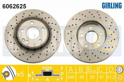 Girling 6062625 Диск тормозной MERCEDES A(W176) 12-/GLA(X156) 13- передний D=295мм с перфорацией