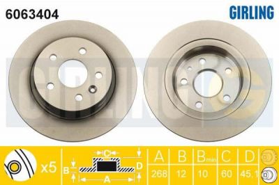 Girling 6063404 Диск тормозной CHEVROLET CRUZE/OPEL ASTRA J R15 09- задний D=268мм