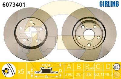 GIRLING Диск тормозной LEXUS IS 2.2-2.5 05- передний вент. (4351230310, 6073401)